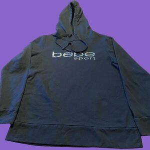 Bebe Sport Womens Large Black Pullover Hoodie Sweatshirt Drawstring